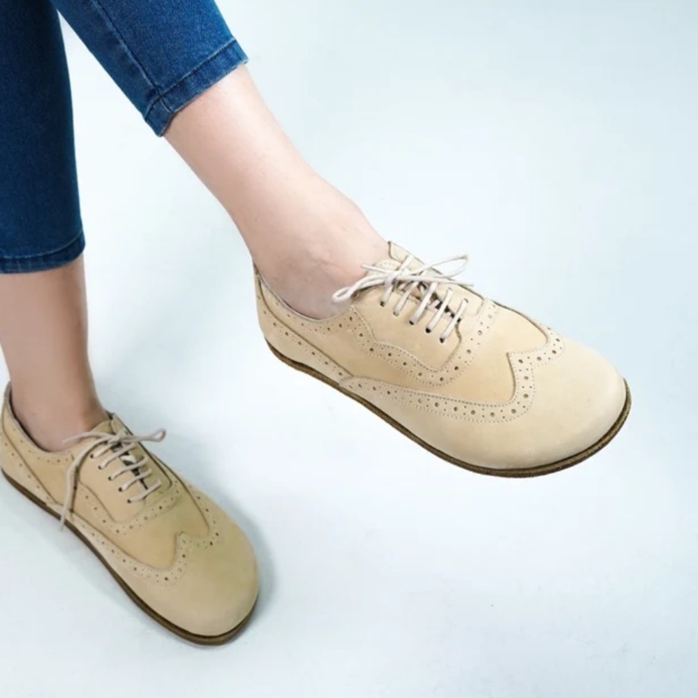 Nubuck Leather Barefoot Oxfords: Handmade Women's Dress Shoes Size 38